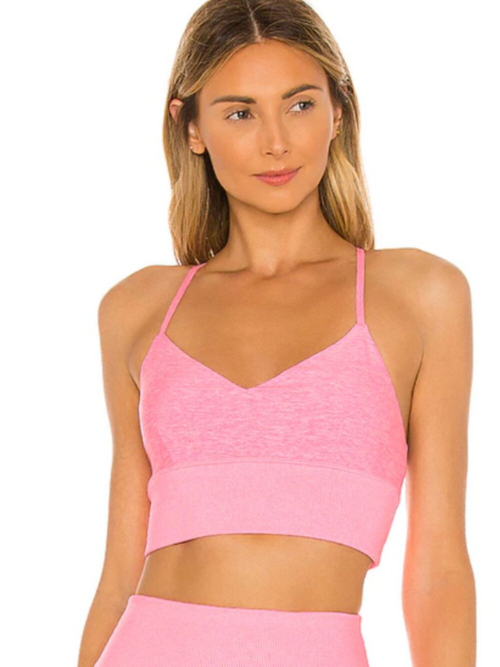 ALO YOGA Alosoft Lavish Sports Bra Macaron Pink Heather Size Small